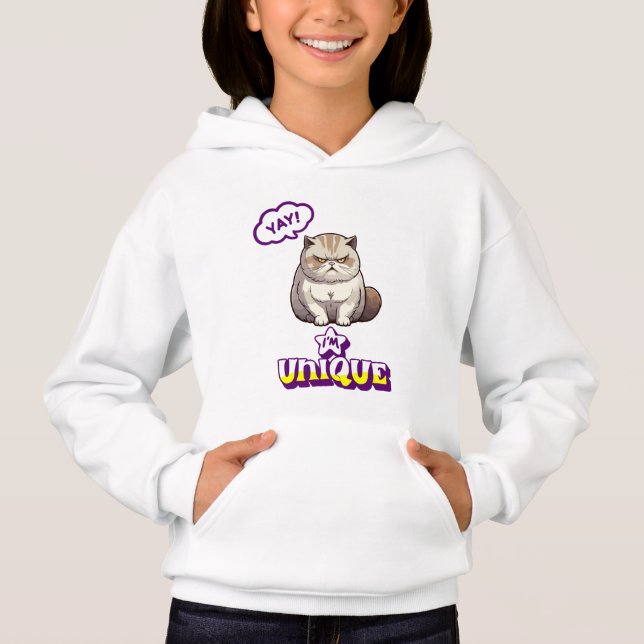 Grumpy Cat "YAY! I'm Unique" Funny Kids Pullover  (Front)