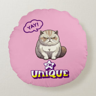 Grumpy Cat "YAY! I'm Unique" Funny Round Pillow