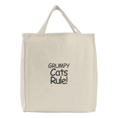 Grumpy Cats Rule Embroidered Tote Bag