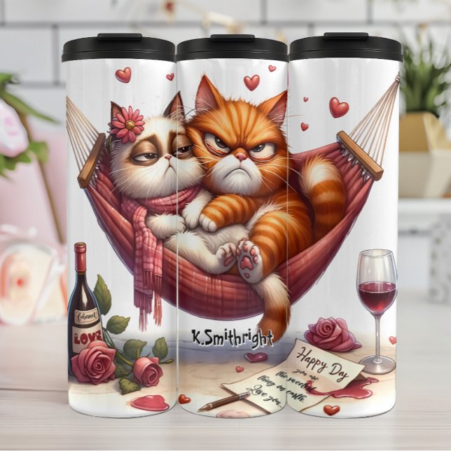 Grumpy Cats Snuggled in Hammock Thermal Tumbler (Creator Uploaded)