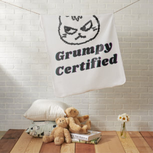 “Grumpy Certified” Funny Cat Meme Design Baby Blanket