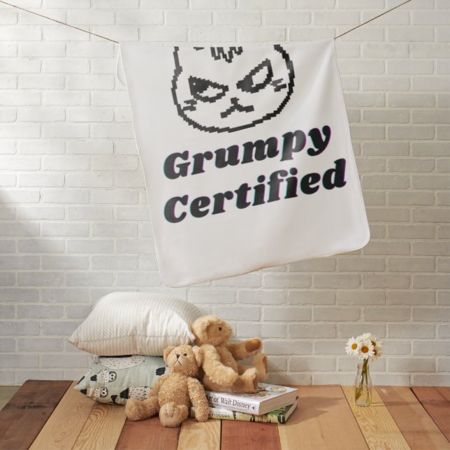 “Grumpy Certified” Funny Cat Meme Design  Baby Blanket (In Situ)