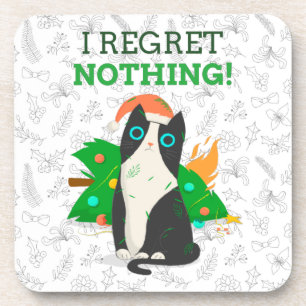 Grumpy Christmas Cat Beverage Coaster