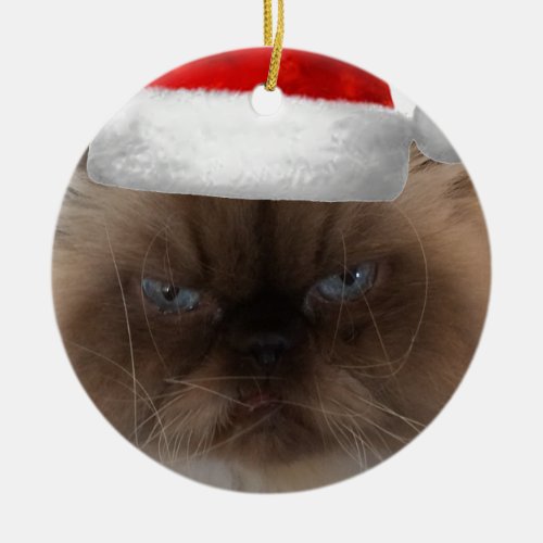 Grumpy Christmas Cat Ceramic Ornament