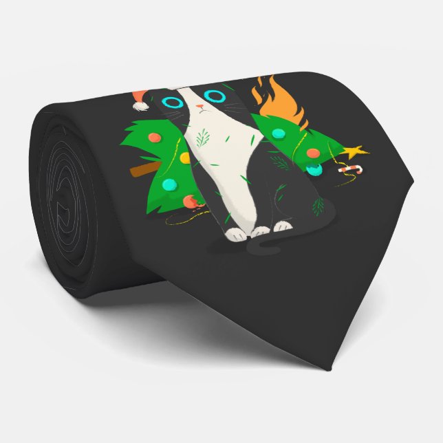 Grumpy Christmas Cat Neck Tie (Rolled)