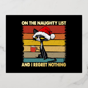 Grumpy Christmas Cat on the Naughty List Gold Foil Holiday Postcard