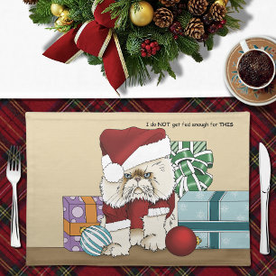 Grumpy Christmas Cat Santa Funny Holiday Cloth Placemat