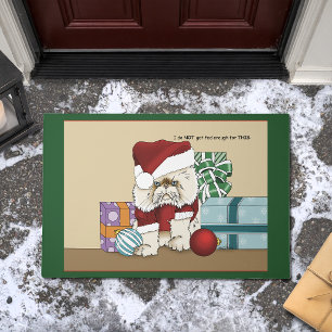 Grumpy Christmas Cat Santa Funny Holiday Doormat