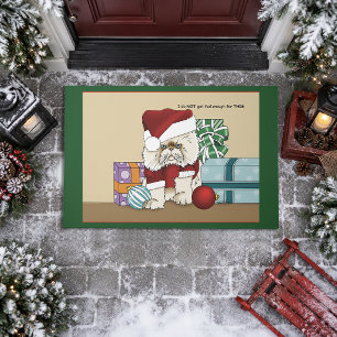 Grumpy Christmas Cat Santa Funny Holiday Doormat