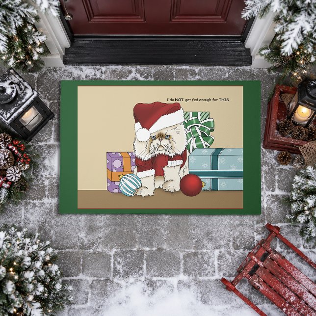 Grumpy Christmas Cat Santa Funny Holiday Doormat (Creator Uploaded)