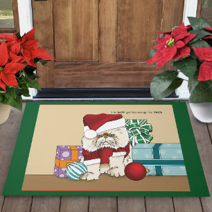 Grumpy Christmas Cat Santa Funny Holiday Doormat