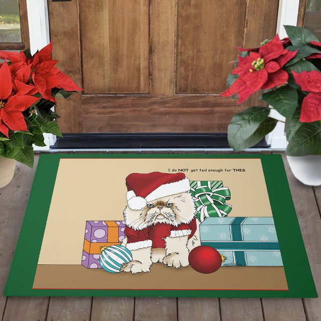 Grumpy Christmas Cat Santa Funny Holiday Doormat (Creator Uploaded)