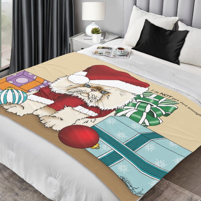 Grumpy Christmas Cat Santa Funny Holiday Fleece Blanket (Creator Uploaded)