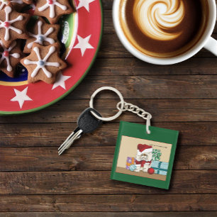Grumpy Christmas Cat Santa Funny Holiday Keychain