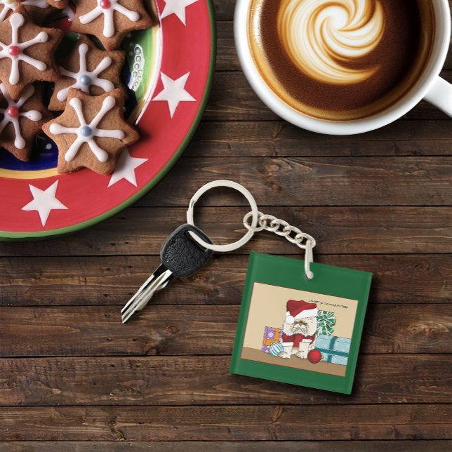 Grumpy Christmas Cat Santa Funny Holiday Keychain (Creator Uploaded)