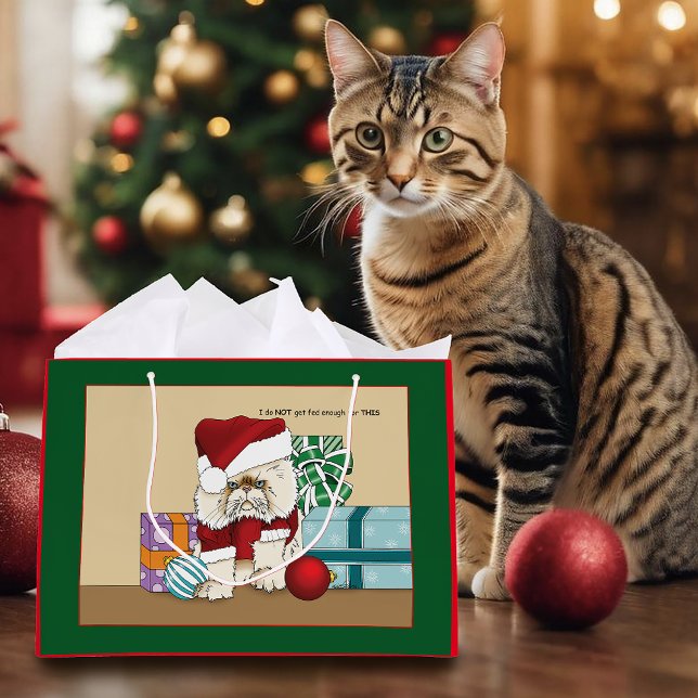 Grumpy Christmas Cat Santa Funny Holiday Large Gift Bag (Creator Uploaded)