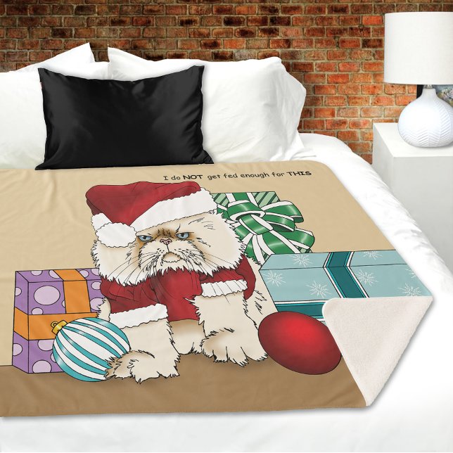 Grumpy Christmas Cat Santa Funny Holiday Sherpa Blanket (Creator Uploaded)