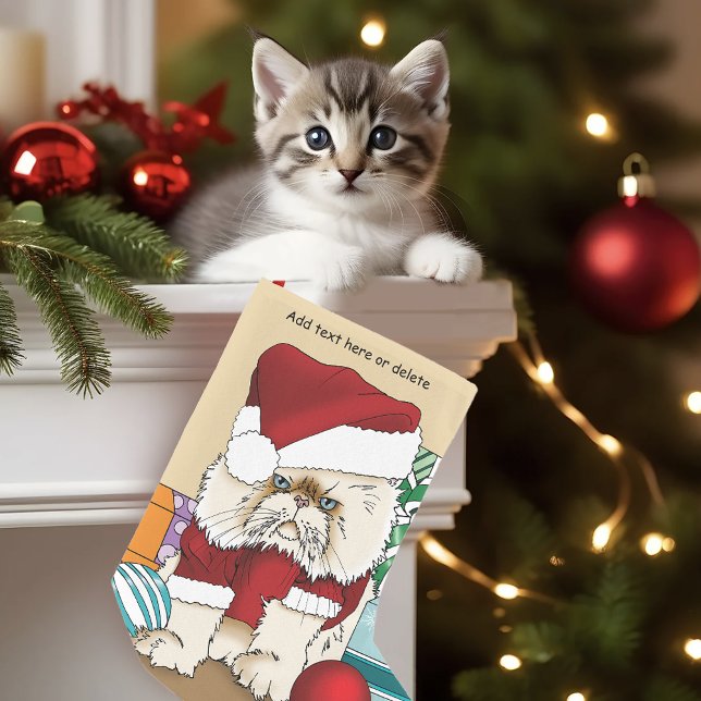 Grumpy Christmas Cat Santa Funny Holiday Small Christmas Stocking (Creator Uploaded)