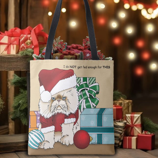 Grumpy Christmas Cat Santa Funny Holiday Tote Bag (Creator Uploaded)