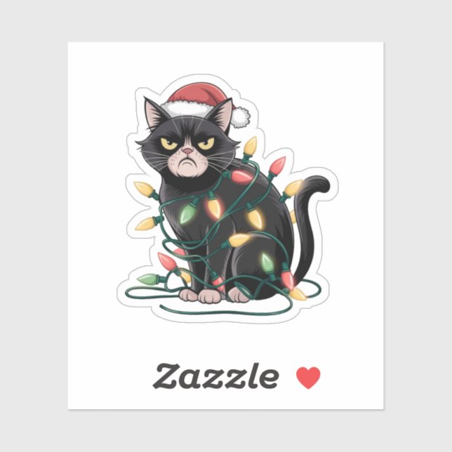 Grumpy Christmas Cat Sticker (Sheet)