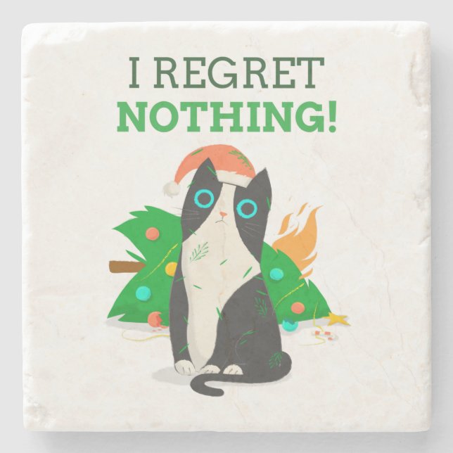 Grumpy Christmas Cat Stone Coaster (Front)