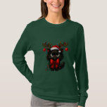 Grumpy Christmas Cat with Santa Hat and Antlers T-Shirt