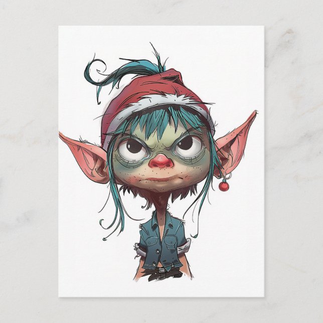 Grumpy Christmas Elf Attitude Holiday Postcard (Front)