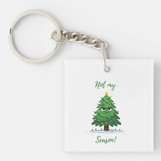 Grumpy Christmas Tree Cartoon – Funny "Not My Seas Keychain (Front)