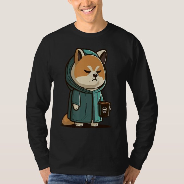 Grumpy Coffee  Dog on Coffee Akita Inu T-Shirt (Front)