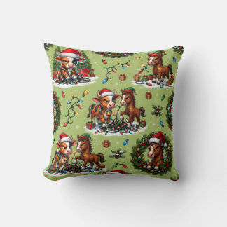 Grumpy Cow & Christmas Horse Throw Pillow