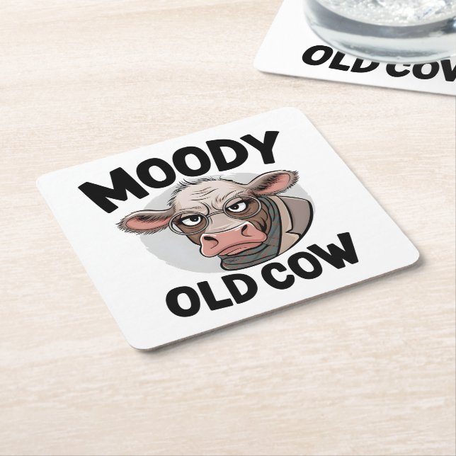 Grumpy Cow Lover Gift Sarcastic Farmer Farm  Square Paper Coaster (Angled)