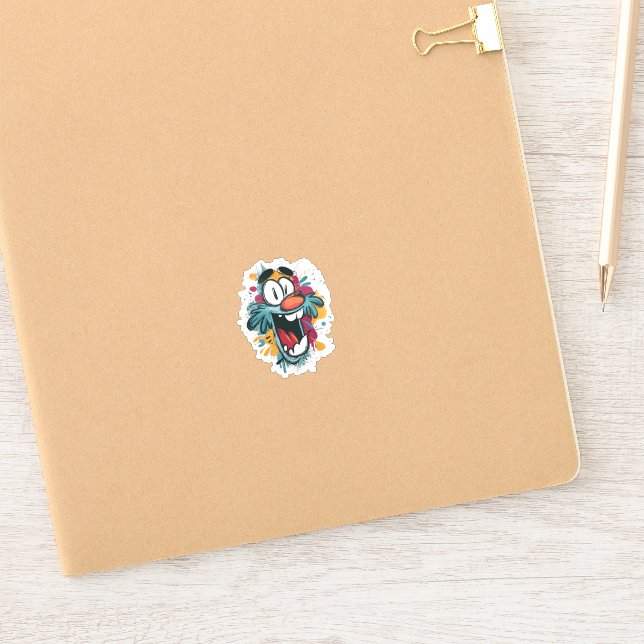 Grumpy Cute Monster Sticker – Quirky Cartoon Face (Notebook)