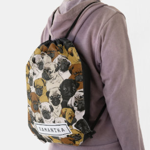 Grumpy Cute Pugs Bulldogs Personalized Drawstring Bag
