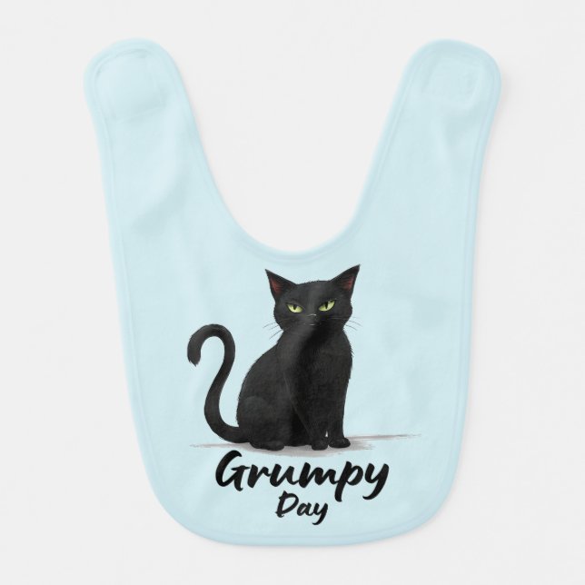Grumpy Day with Black Cat Baby Bib (Front)