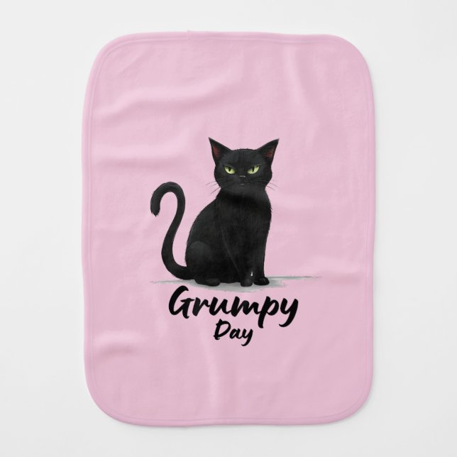 Grumpy Day with Black Cat Baby Burp Cloth (Front)