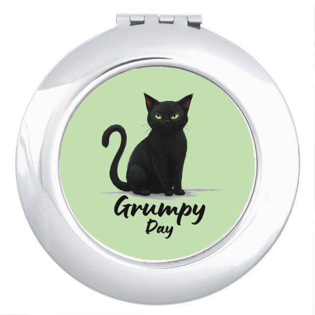 Grumpy Day with Black Cat Compact Mirror (Front)