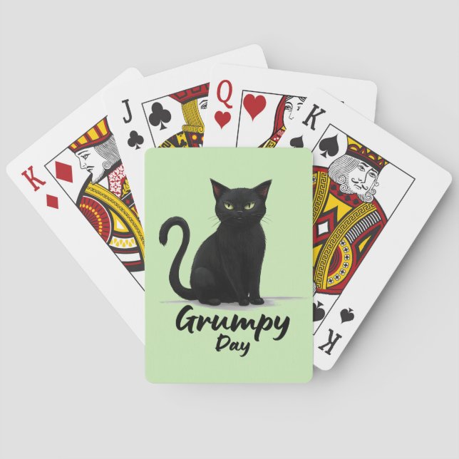 Grumpy Day with Black Cat Poker Cards (Back)