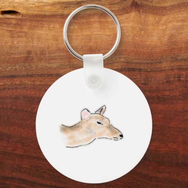 Grumpy Doe Deer Side Eye Profile Drawing Keychain (Front)