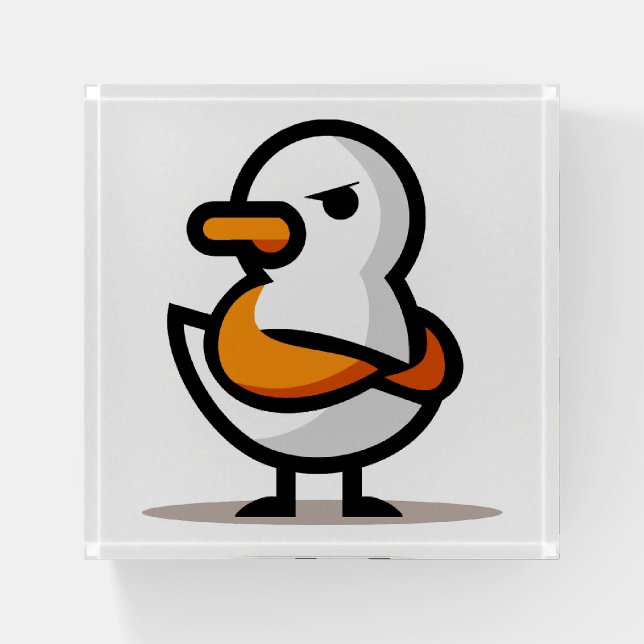  Grumpy Duck Minimalist Cartoon Mascot Paperweight (Front)