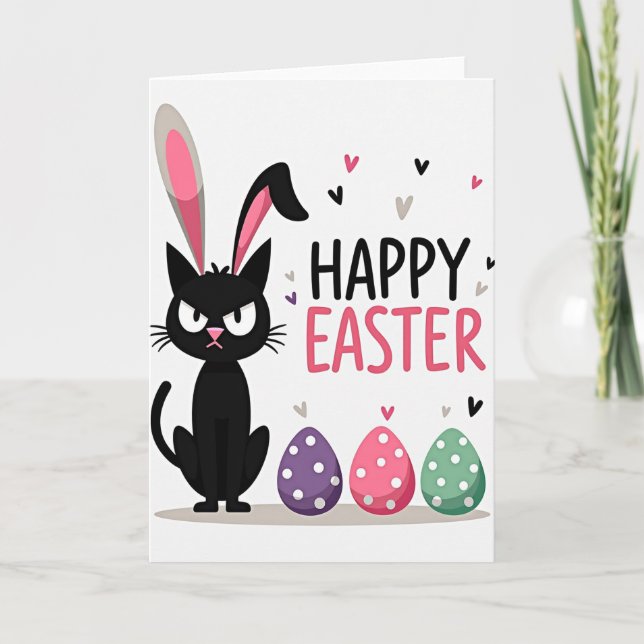 Grumpy Easter Cat Holiday Card (Front)