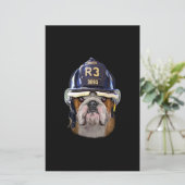 Grumpy English Bulldog Wearing Firefighter Helmet (Standing Front)