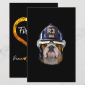 Grumpy English Bulldog Wearing Firefighter Helmet (Front/Back)