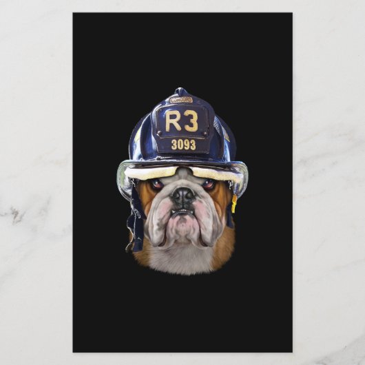 Grumpy English Bulldog Wearing Firefighter Helmet (Front)