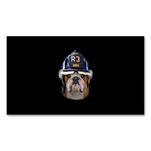 Grumpy English Bulldog Wearing Firefighter Helmet Business Card Magnet