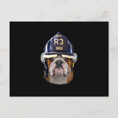 Grumpy English Bulldog Wearing Firefighter Helmet Holiday Postcard