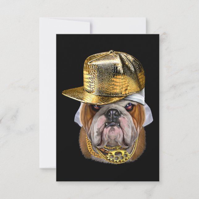 Grumpy English Bulldog wearing Hip Hop Rapper Invitation (Front)