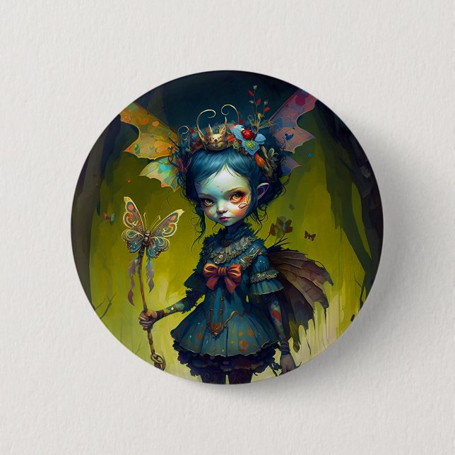 Grumpy Fairy Pixie Fantasy Art Button (Front)