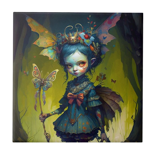 Grumpy Fairy Pixie Fantasy Art Ceramic Tile (Front)