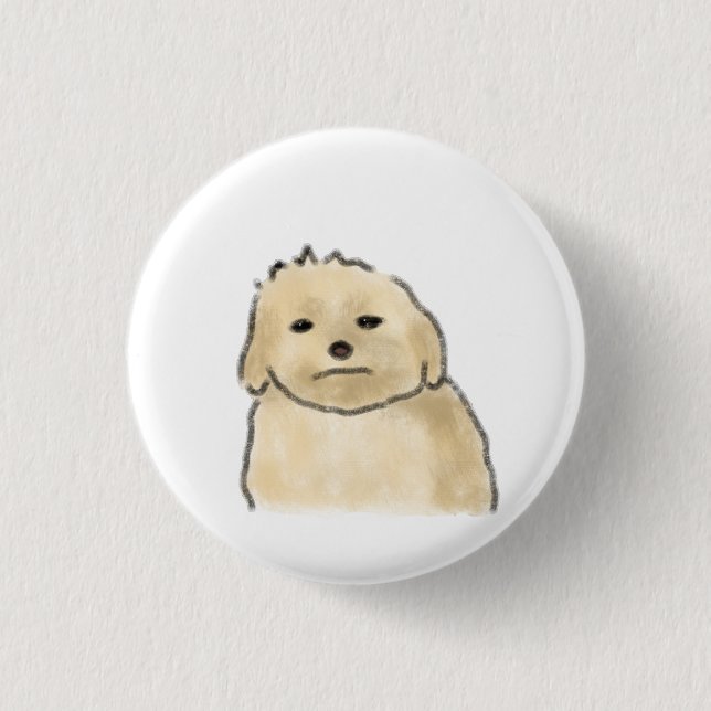 Grumpy Fluffy Cream Dog Funny Gift Button (Front)