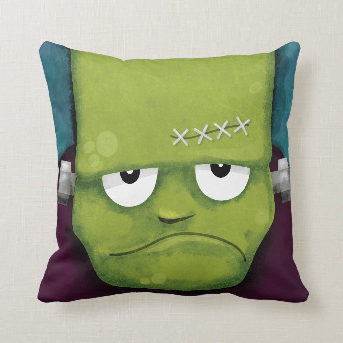 Grumpy Frankenstein Halloween Throw Pillow Throw Pillow